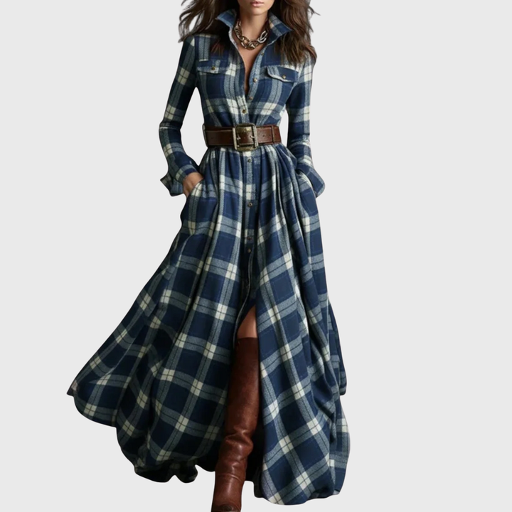 Noreli – Robe longue à carreaux ceinturée