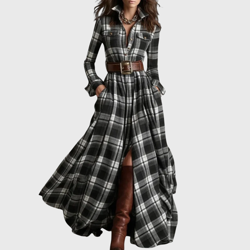 Noreli – Robe longue à carreaux ceinturée