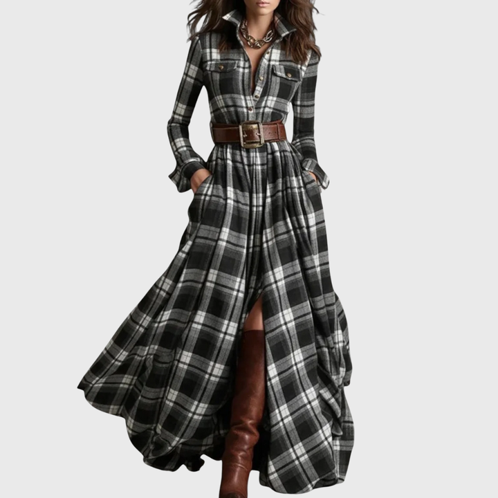 Noreli – Robe longue à carreaux ceinturée
