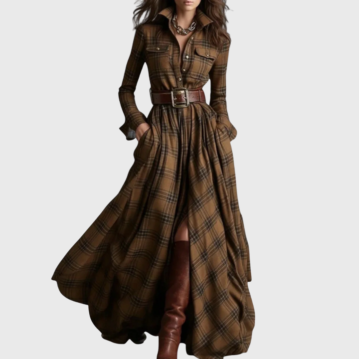 Noreli – Robe longue à carreaux ceinturée