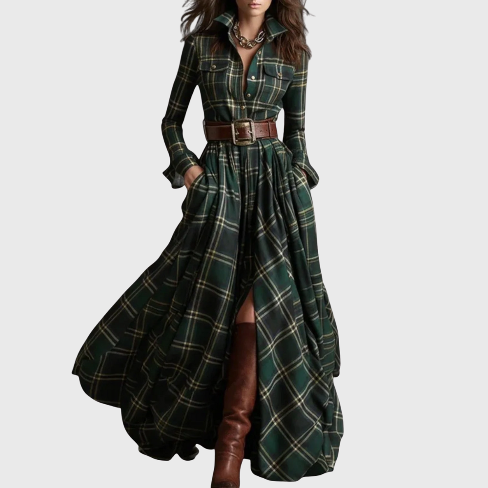 Noreli – Robe longue à carreaux ceinturée