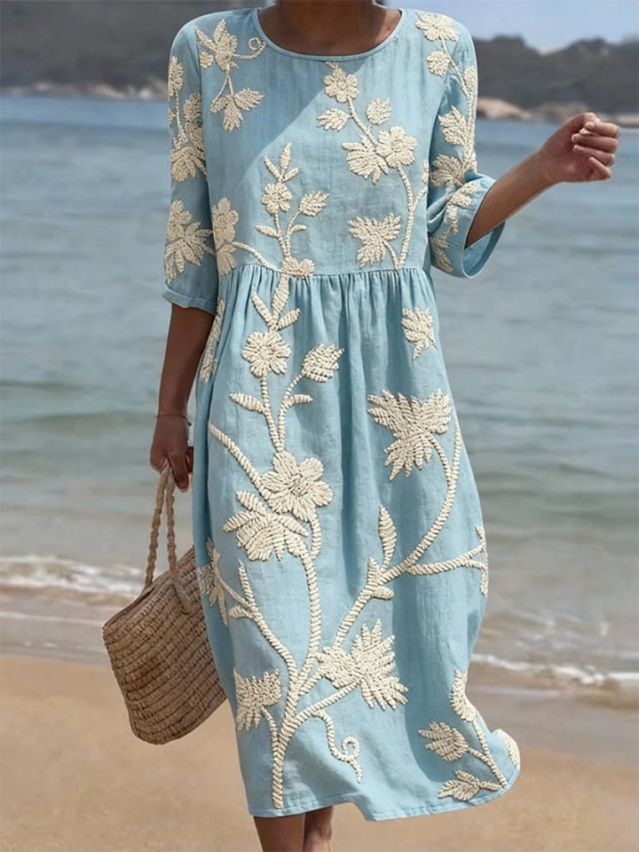 Navora – Robe en lin-coton à motif floral gaufré