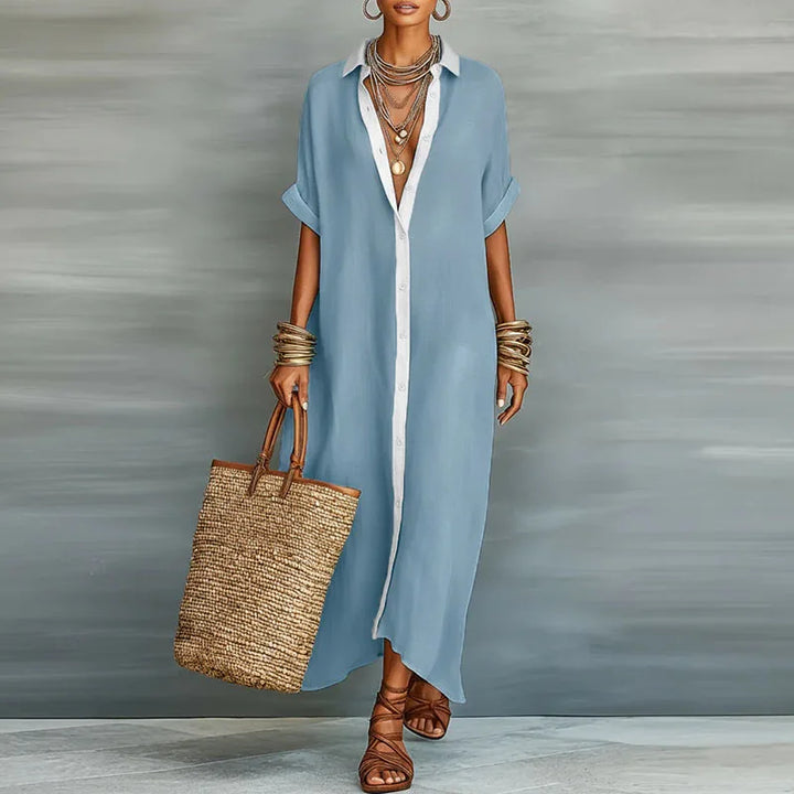 Nireva – Robe-chemise maxi en tissu tissé