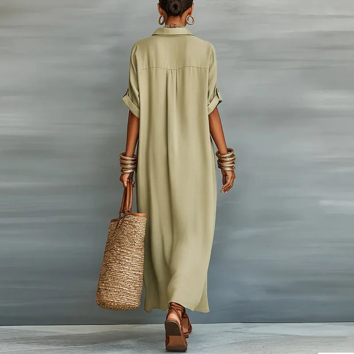 Nireva – Robe-chemise maxi en tissu tissé