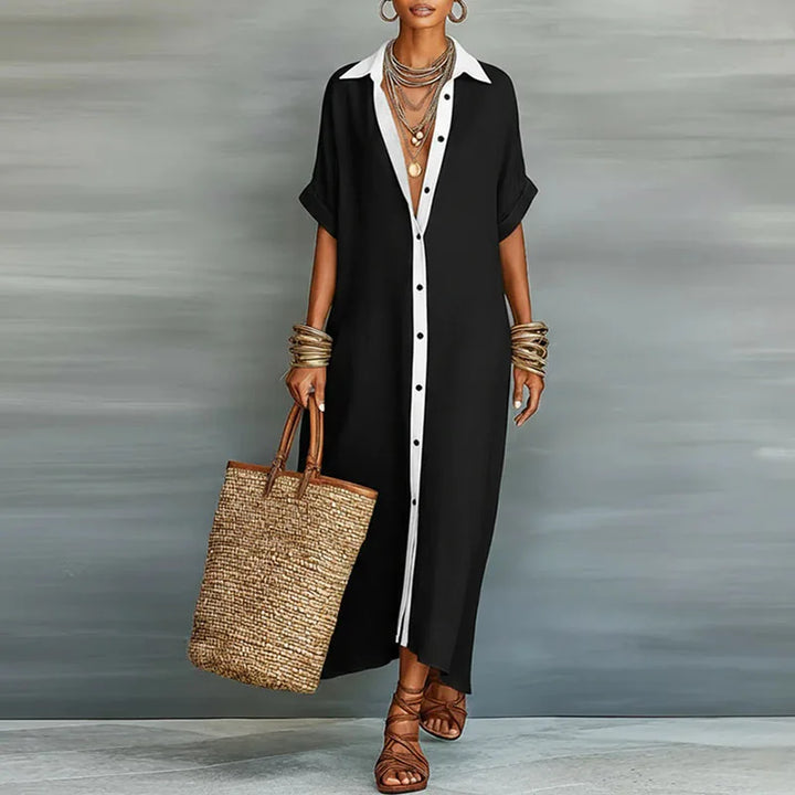 Nireva – Robe-chemise maxi en tissu tissé