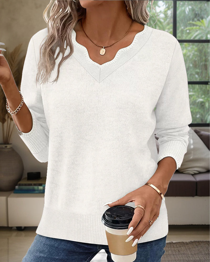 Rialyn – Col V festonné en maille, pull