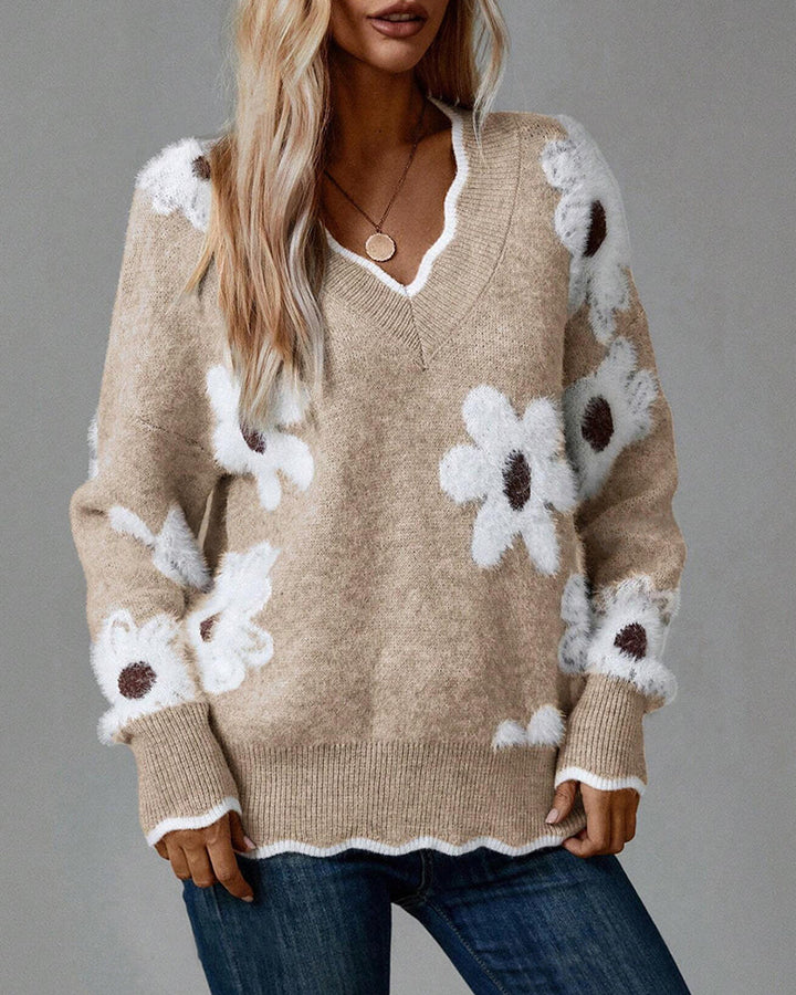 Nelara – Pull jacquard à motif floral