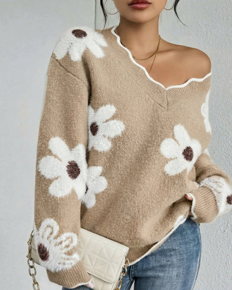 Nelara – Pull jacquard à motif floral