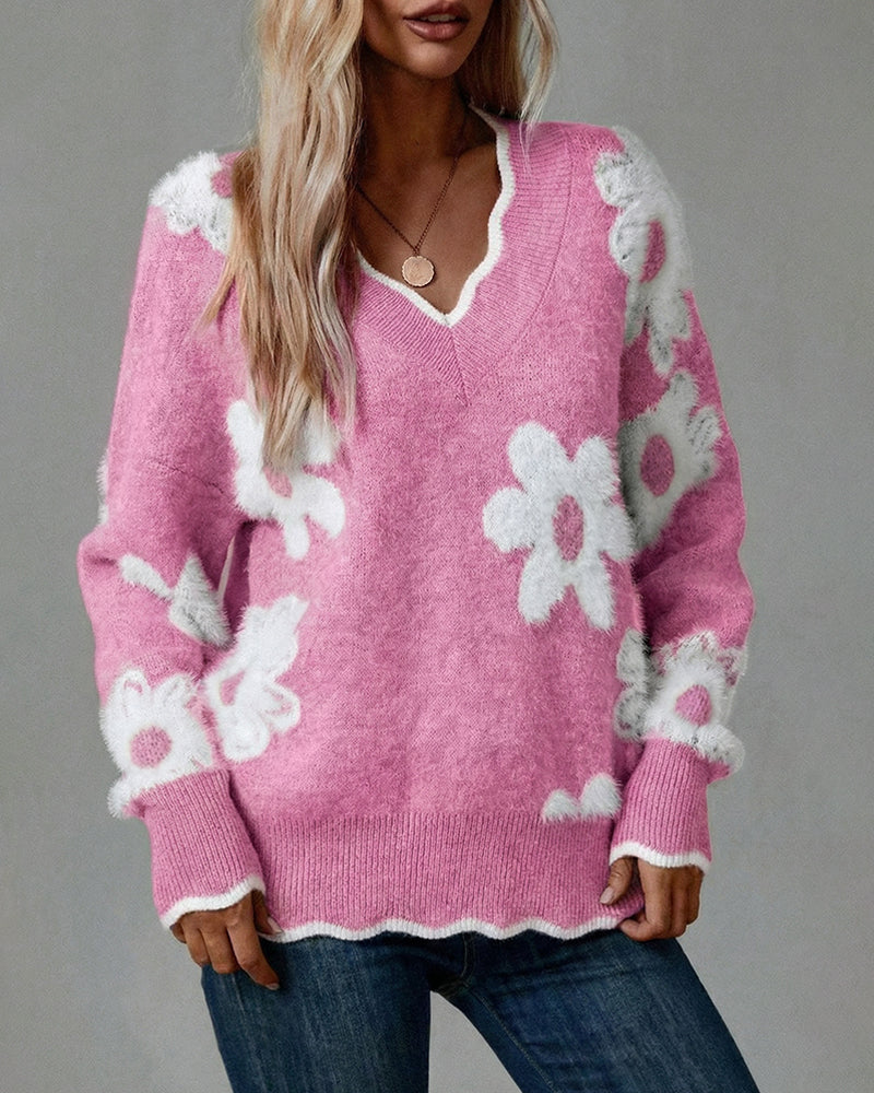 Nelara – Pull jacquard à motif floral