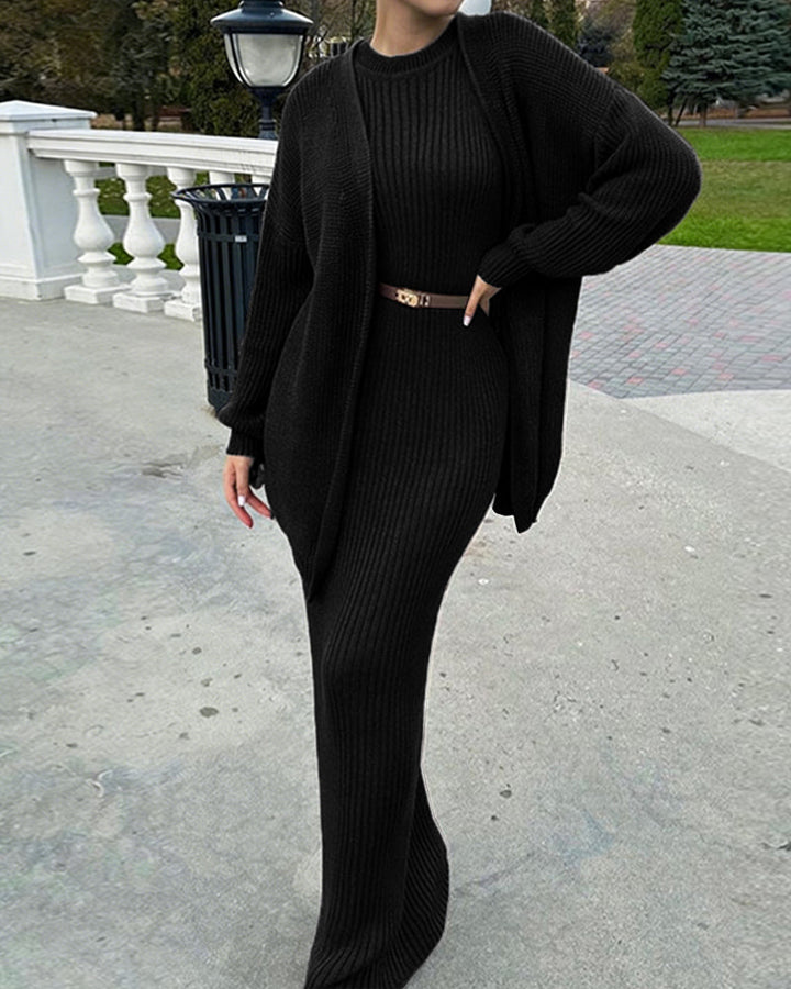 Nivara – Ensemble robe moulante et cardigan côtelé