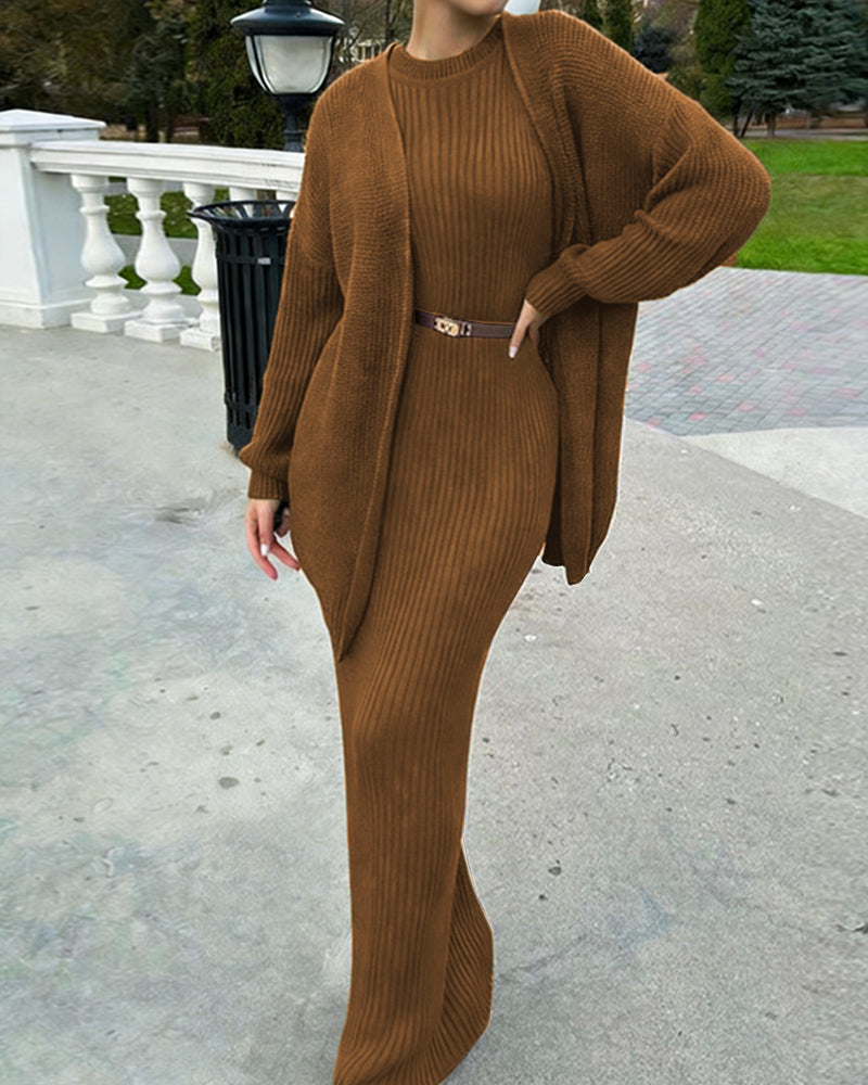 Nivara – Ensemble robe moulante et cardigan côtelé