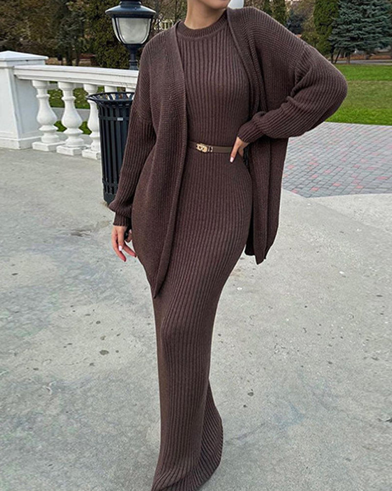 Nivara – Ensemble robe moulante et cardigan côtelé