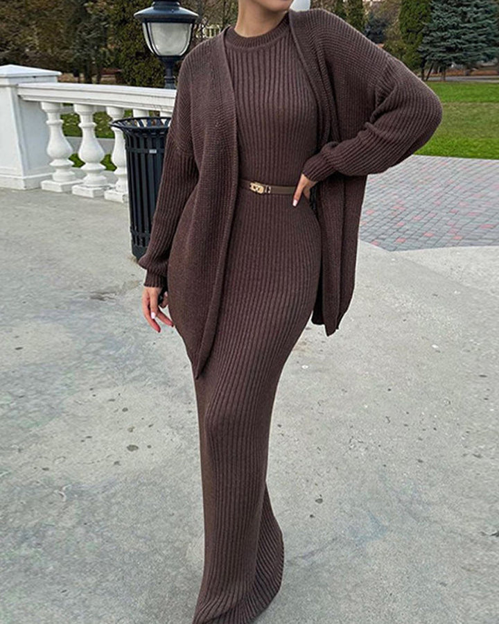 Nivara – Ensemble robe moulante et cardigan côtelé