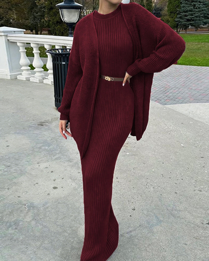 Nivara – Ensemble robe moulante et cardigan côtelé