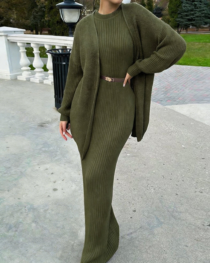 Nivara – Ensemble robe moulante et cardigan côtelé