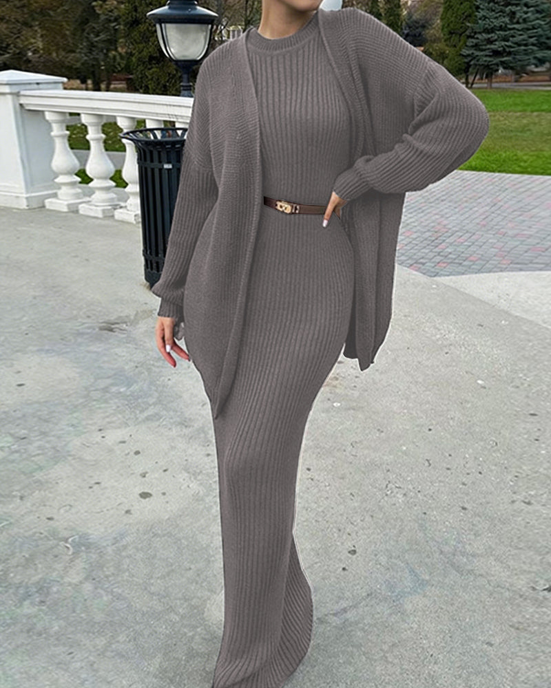 Nivara – Ensemble robe moulante et cardigan côtelé