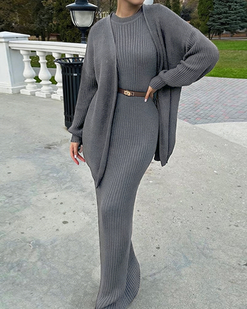 Nivara – Ensemble robe moulante et cardigan côtelé
