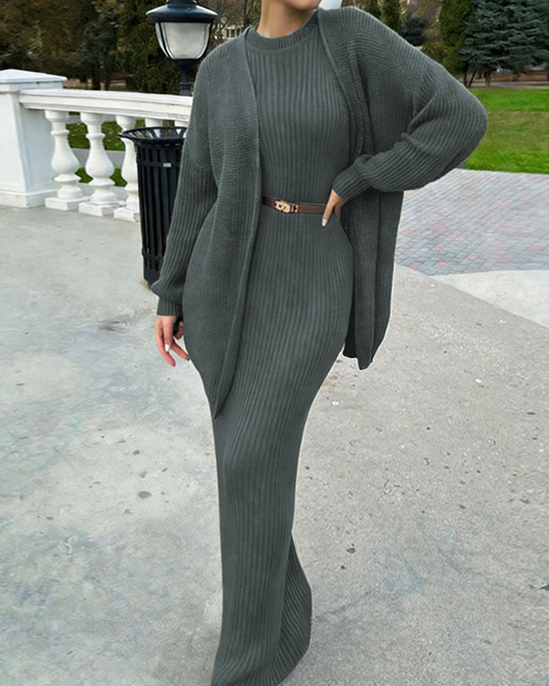 Nivara – Ensemble robe moulante et cardigan côtelé