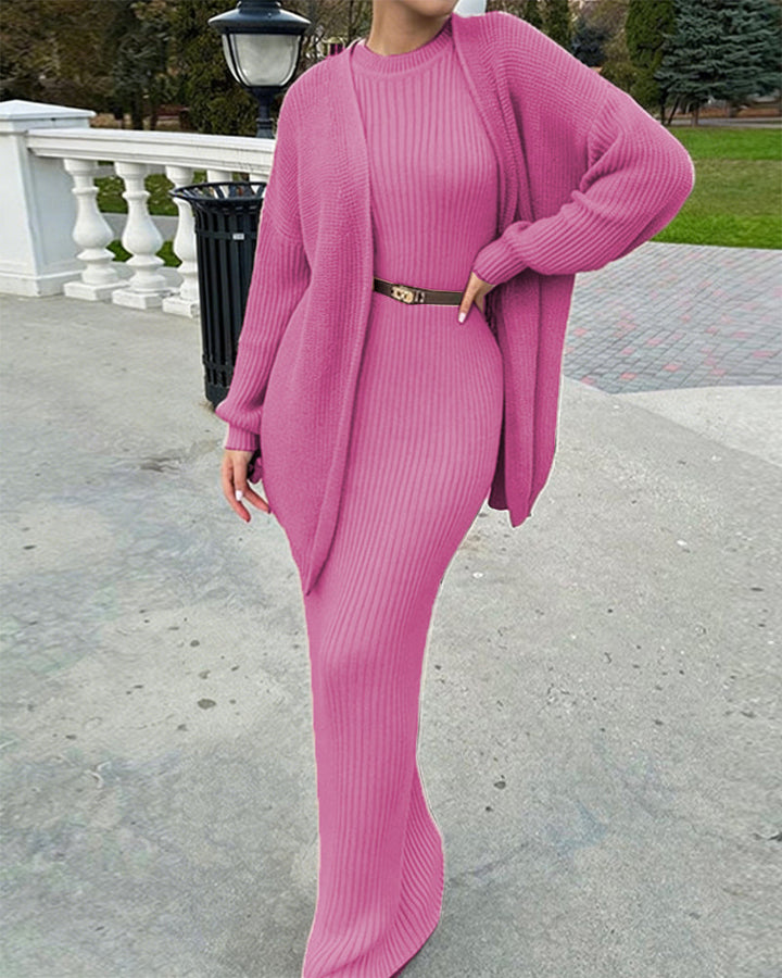 Nivara – Ensemble robe moulante et cardigan côtelé