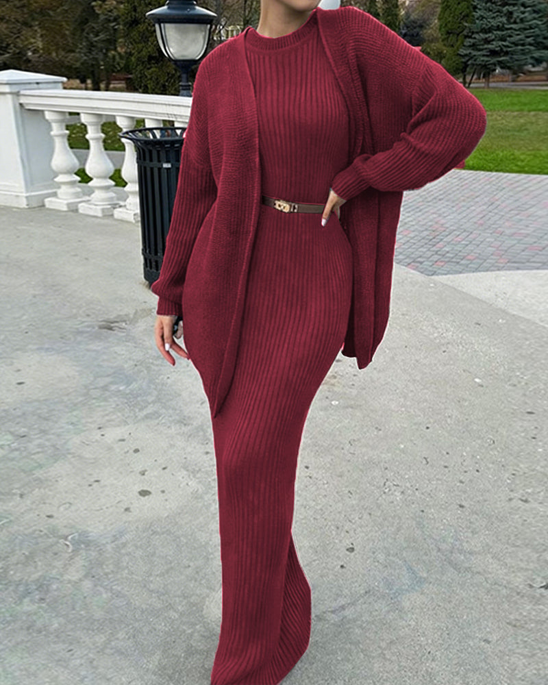 Nivara – Ensemble robe moulante et cardigan côtelé