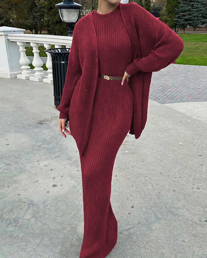 Nivara – Ensemble robe moulante et cardigan côtelé