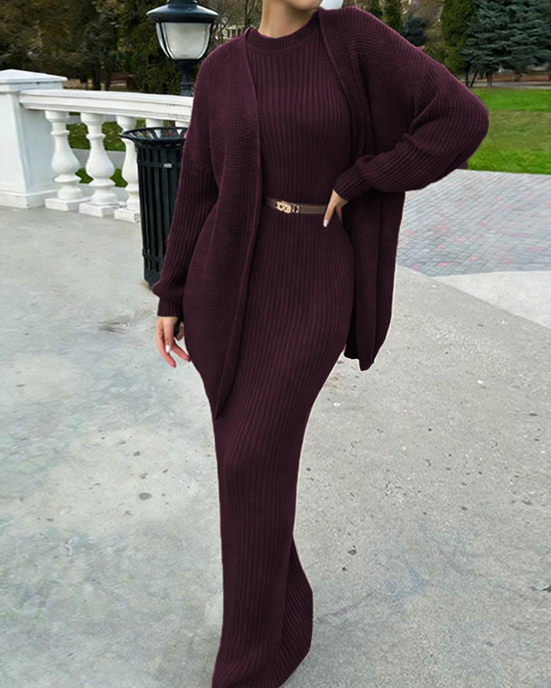 Nivara – Ensemble robe moulante et cardigan côtelé