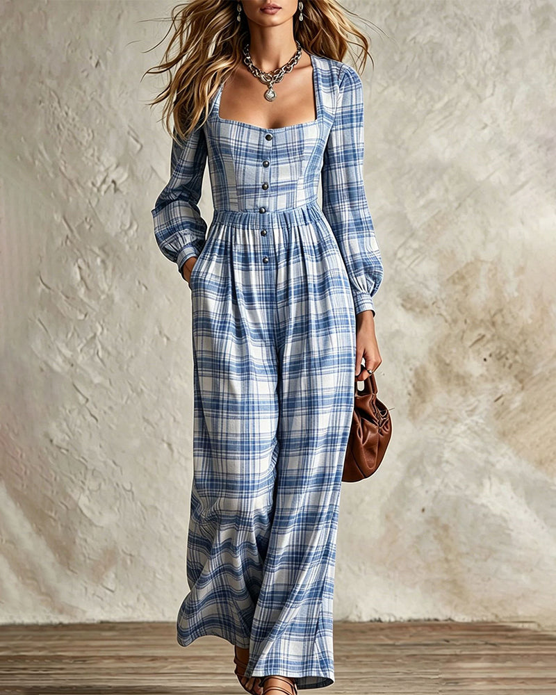 Evala – Combinaison à manches lanternes en tartan