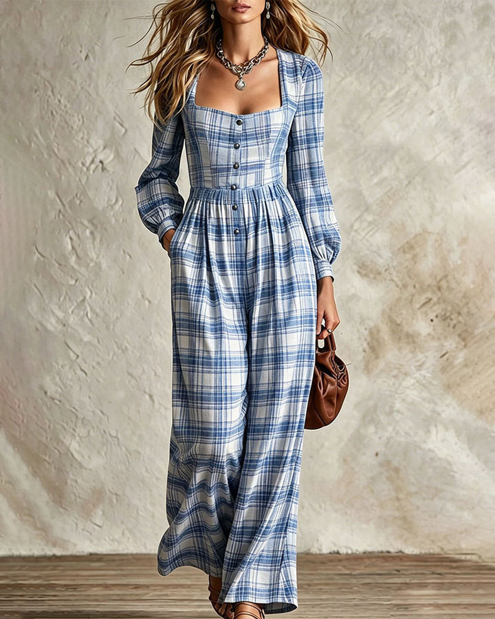 Evala – Combinaison à manches lanternes en tartan