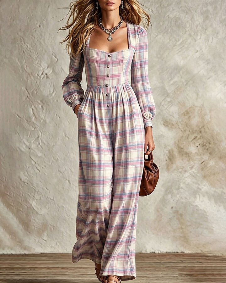 Evala – Combinaison à manches lanternes en tartan