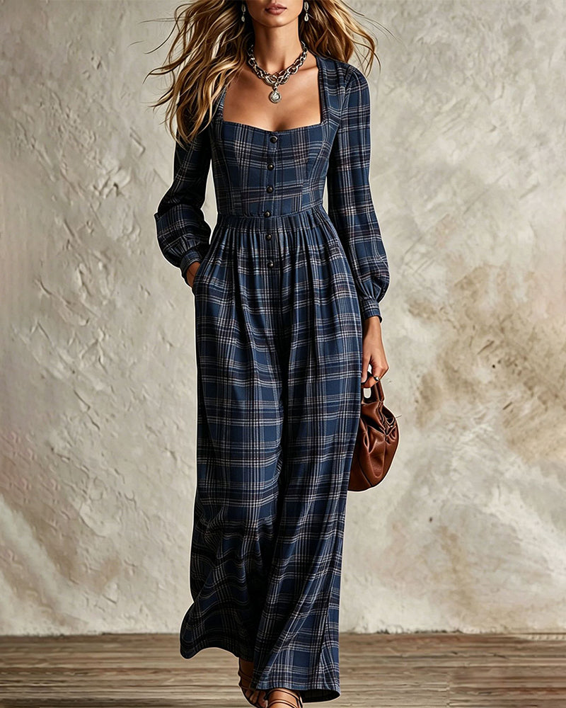 Evala – Combinaison à manches lanternes en tartan
