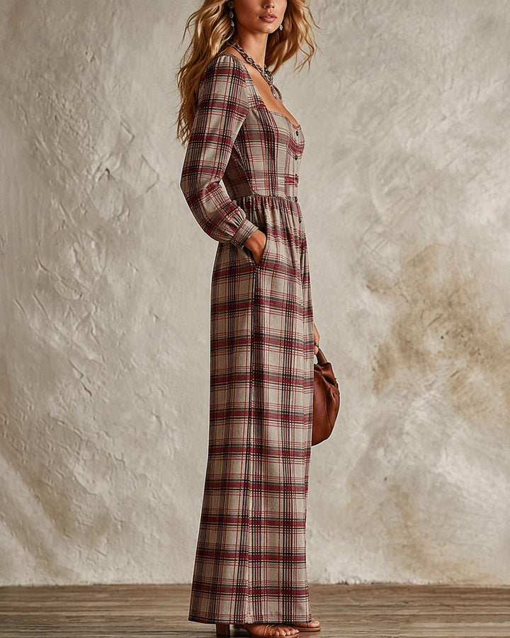 Evala – Combinaison à manches lanternes en tartan