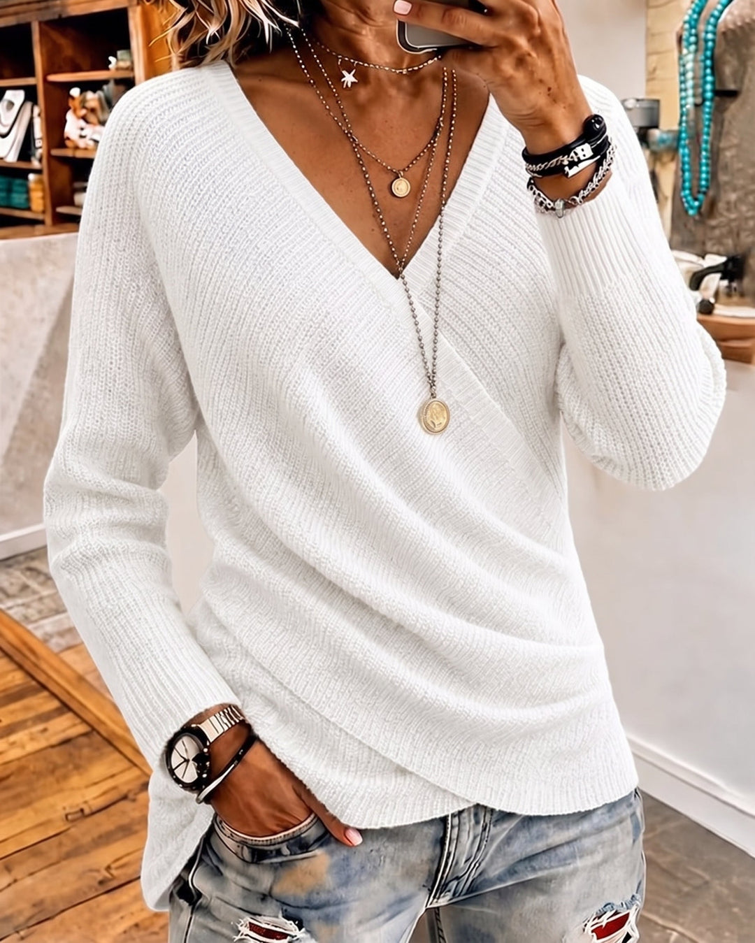 Oryna – Pull en maille à devant croisé