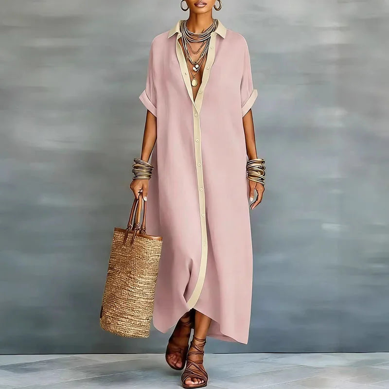 Nireva – Robe-chemise maxi en tissu tissé
