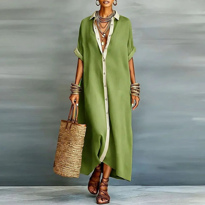 Nireva – Robe-chemise maxi en tissu tissé