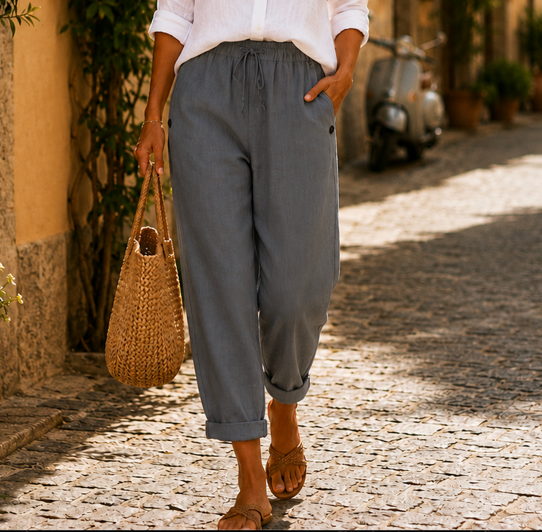 Auvina – pantalon en lin à taille élastiquée