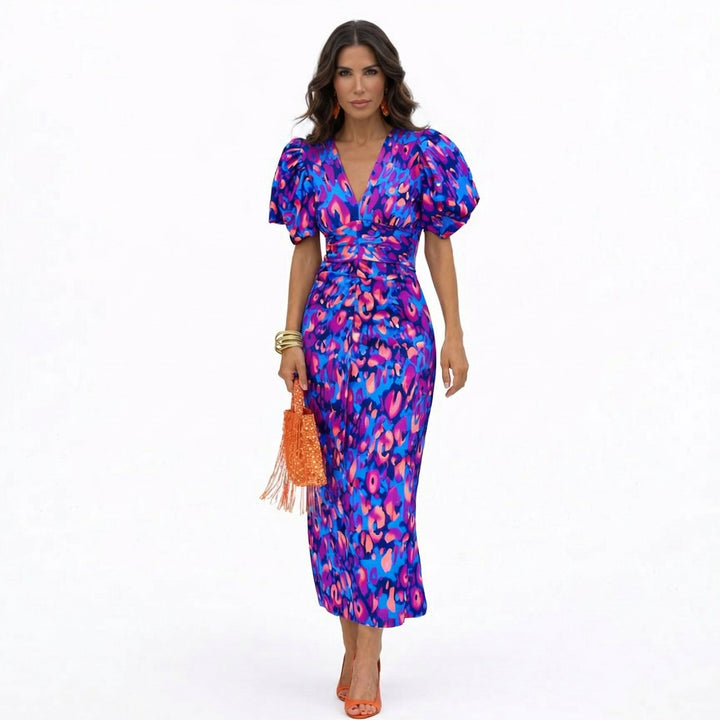Mireli – Robe d'été imprimée à manches bouffantes