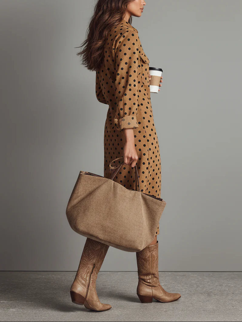Relina – À pois, effet suédé, robe-chemise midi