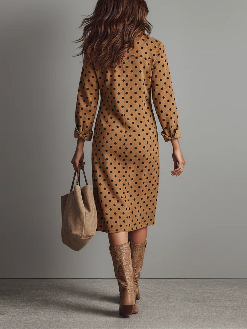 Relina – À pois, effet suédé, robe-chemise midi