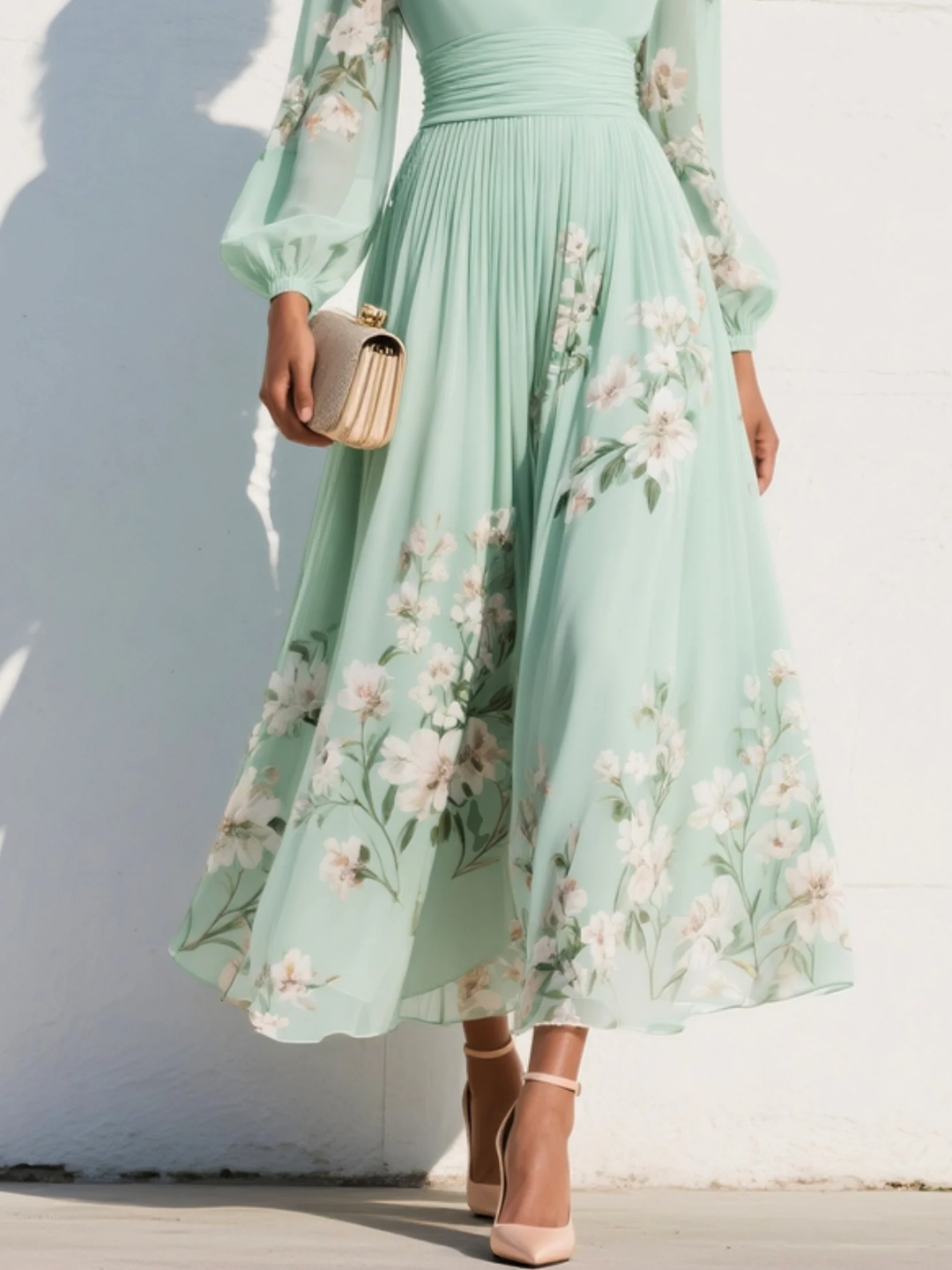 Nerise – Imprimé floral, taille marquée, robe midi