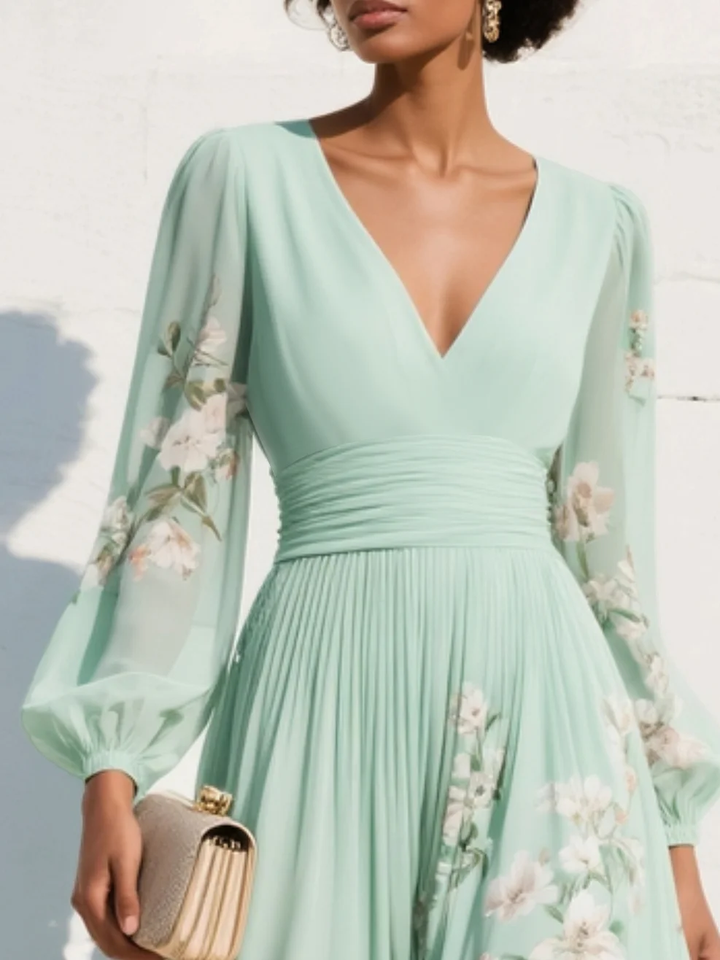 Nerise – Imprimé floral, taille marquée, robe midi