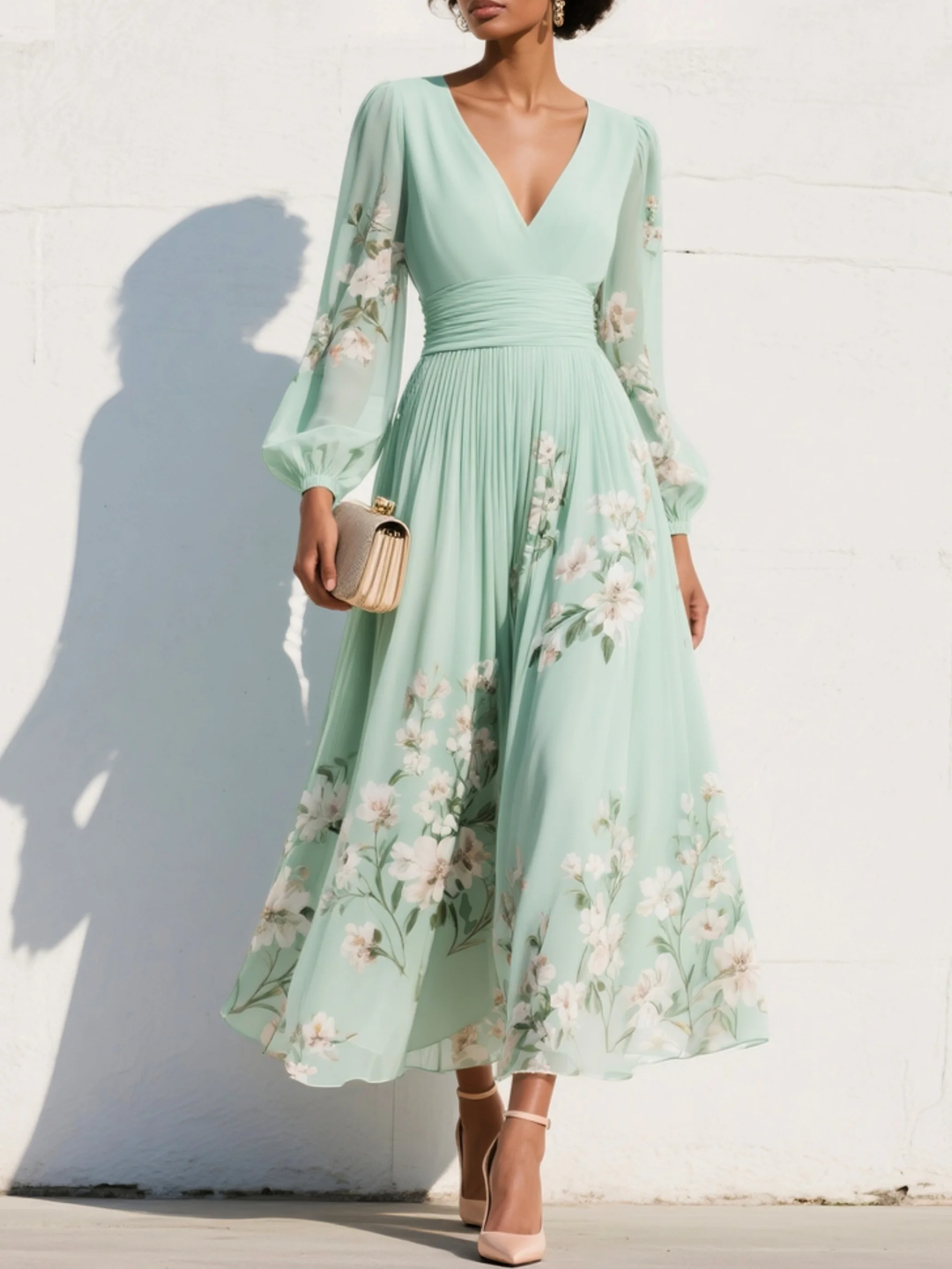 Nerise – Imprimé floral, taille marquée, robe midi