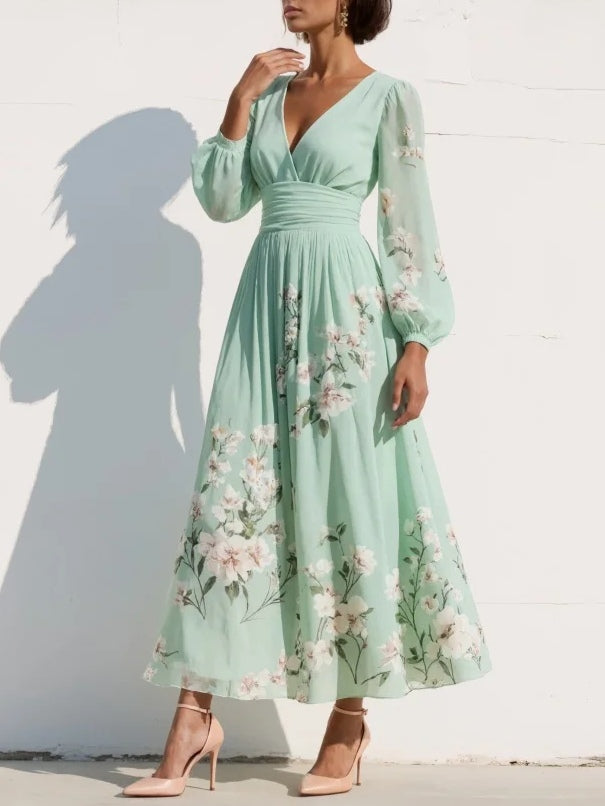 Nerise – Imprimé floral, taille marquée, robe midi