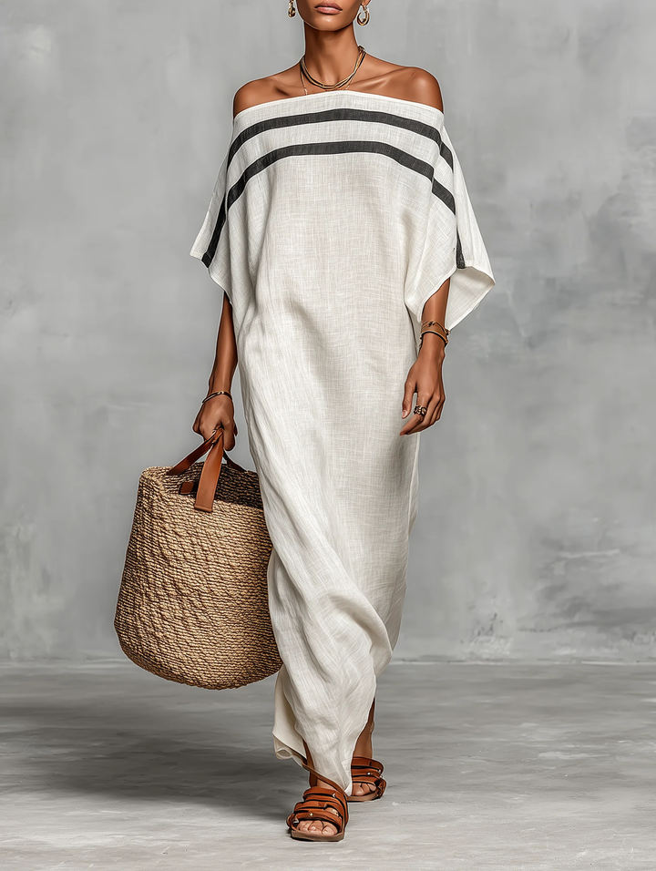 Relina – robe longue tissée à épaules dénudées