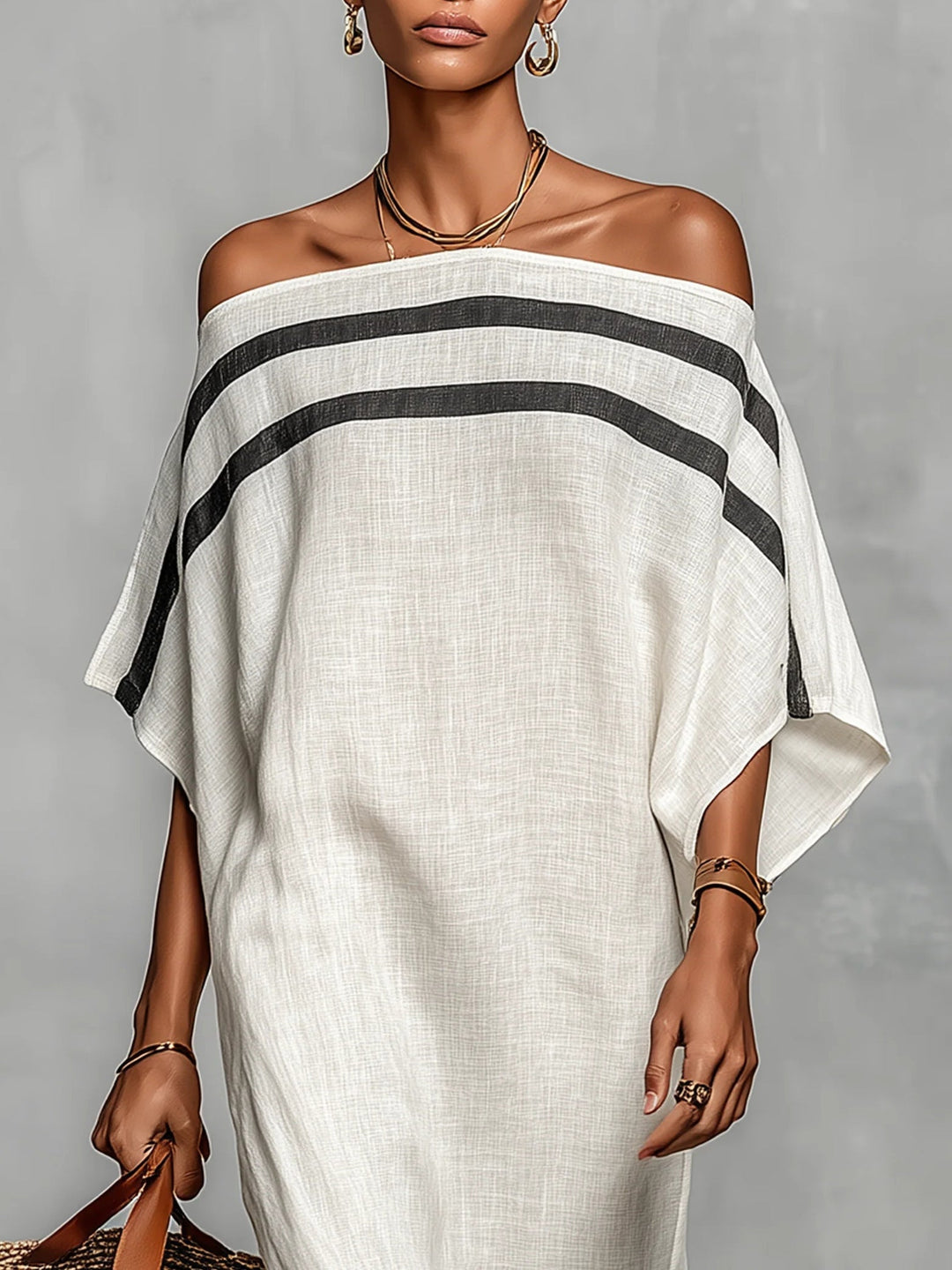 Relina – robe longue tissée à épaules dénudées