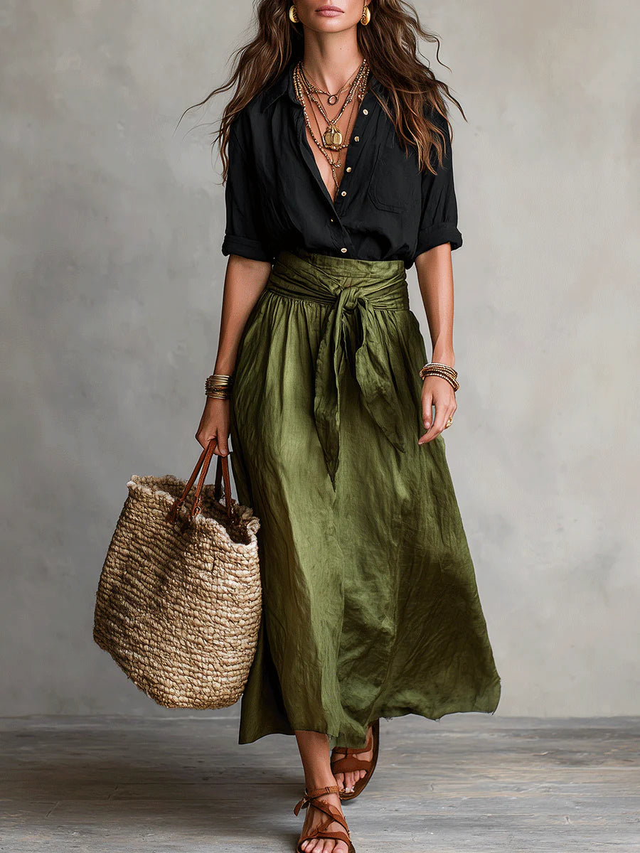 Arlise – Ensemble midi à taille haute avec ceinture