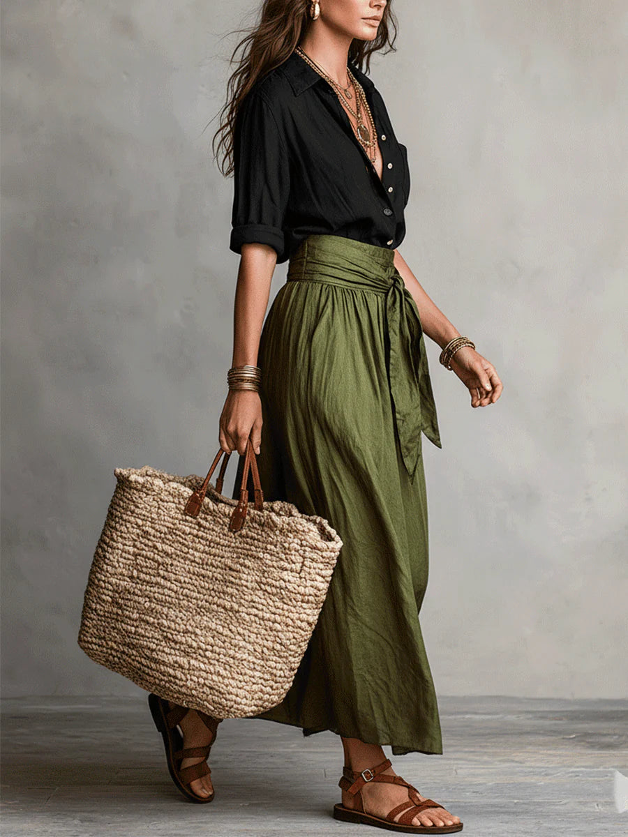 Arlise – Ensemble midi à taille haute avec ceinture