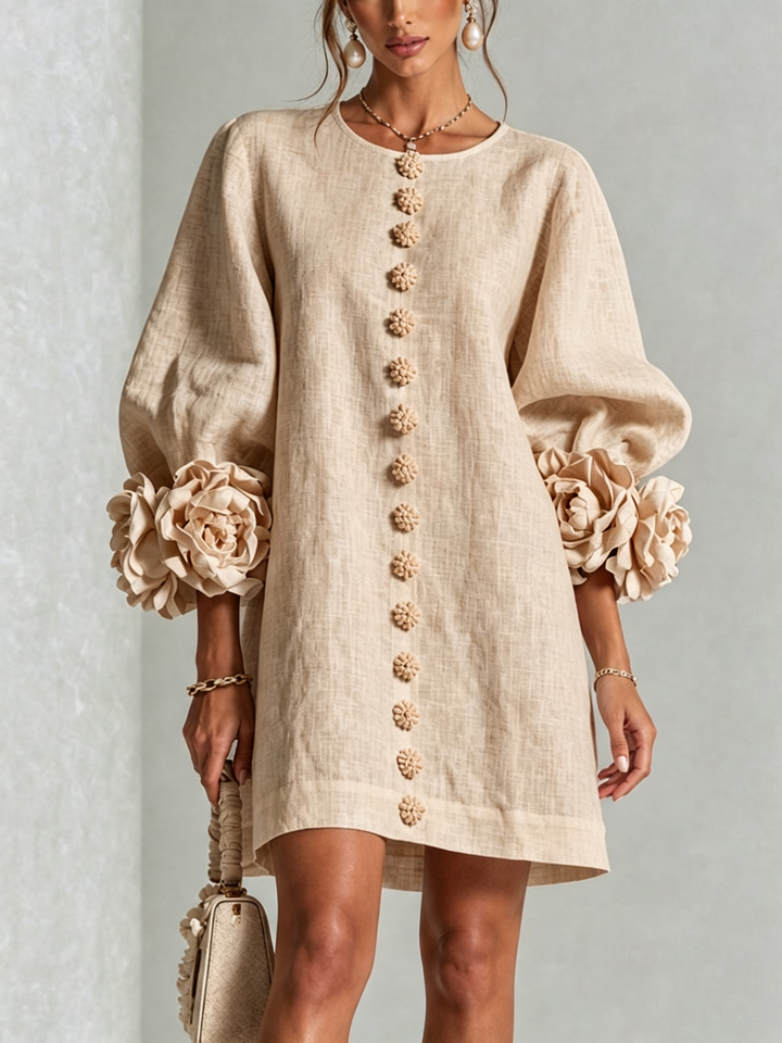 Rilane – Robe-chemise en lin mélangé à manches ornées de rosettes