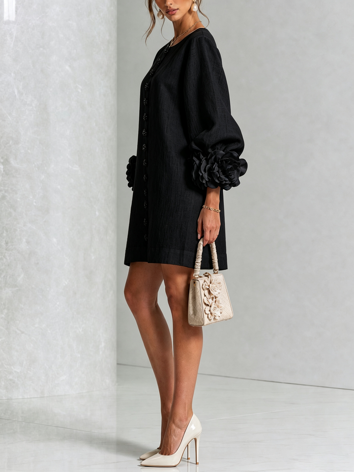 Rilane – Robe-chemise en lin mélangé à manches ornées de rosettes
