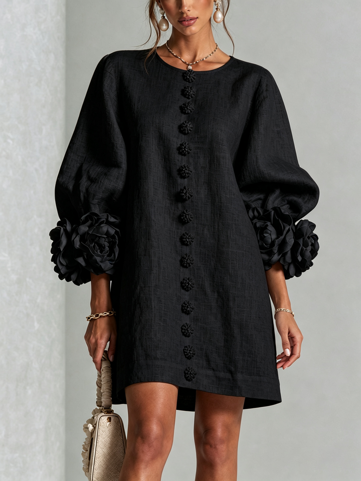 Rilane – Robe-chemise en lin mélangé à manches ornées de rosettes