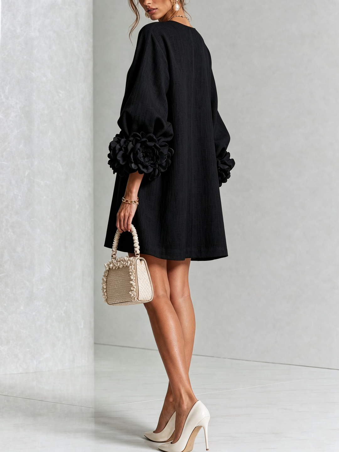 Rilane – Robe-chemise en lin mélangé à manches ornées de rosettes